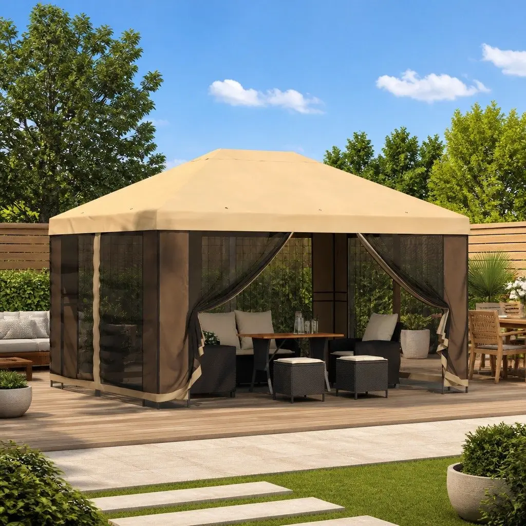 Garden Gazebo Canopy Outdoor Shade Structure 4x3m Steel Frame Cream