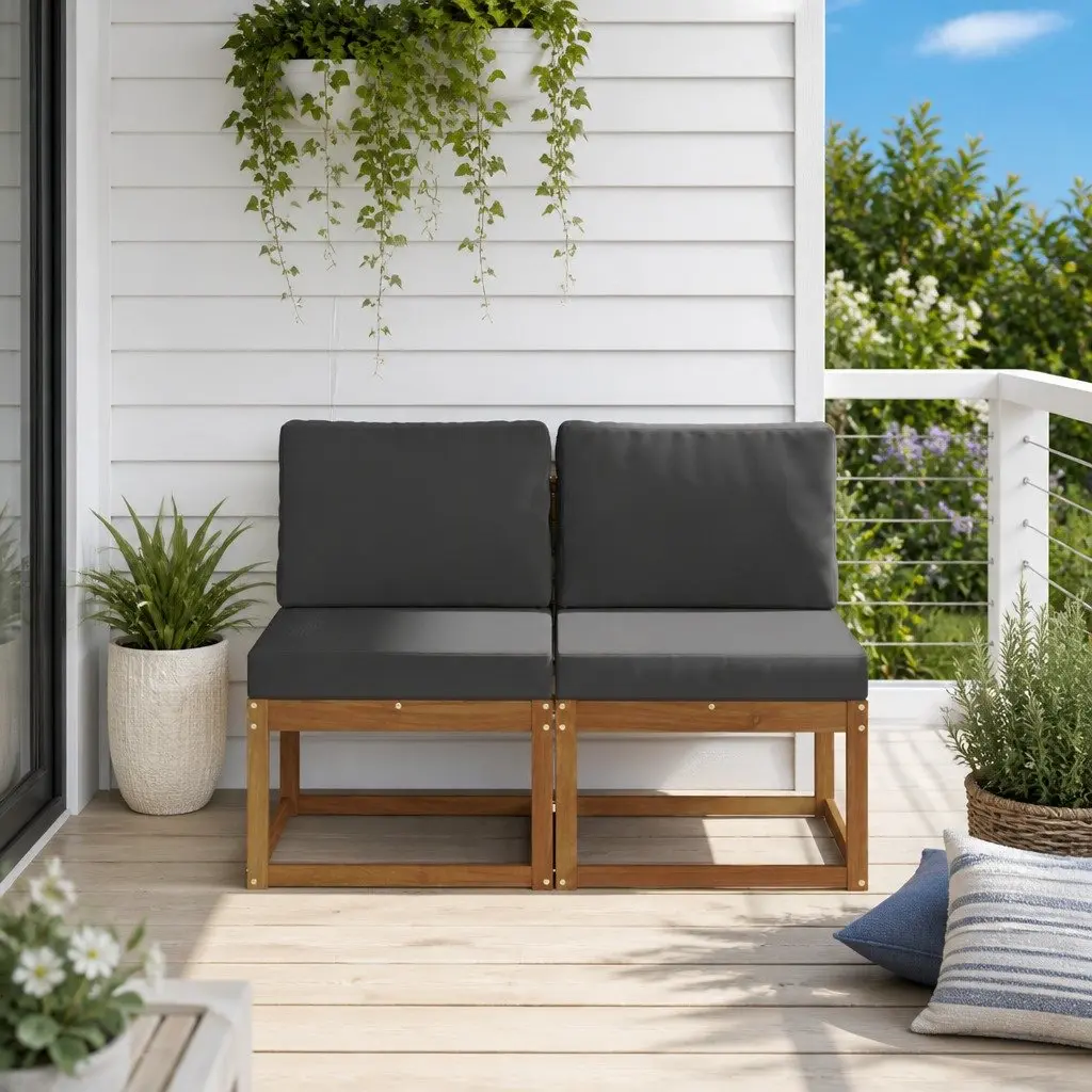 Outdoor Sofa Middle Section Modular Seating Acacia Wood Brown