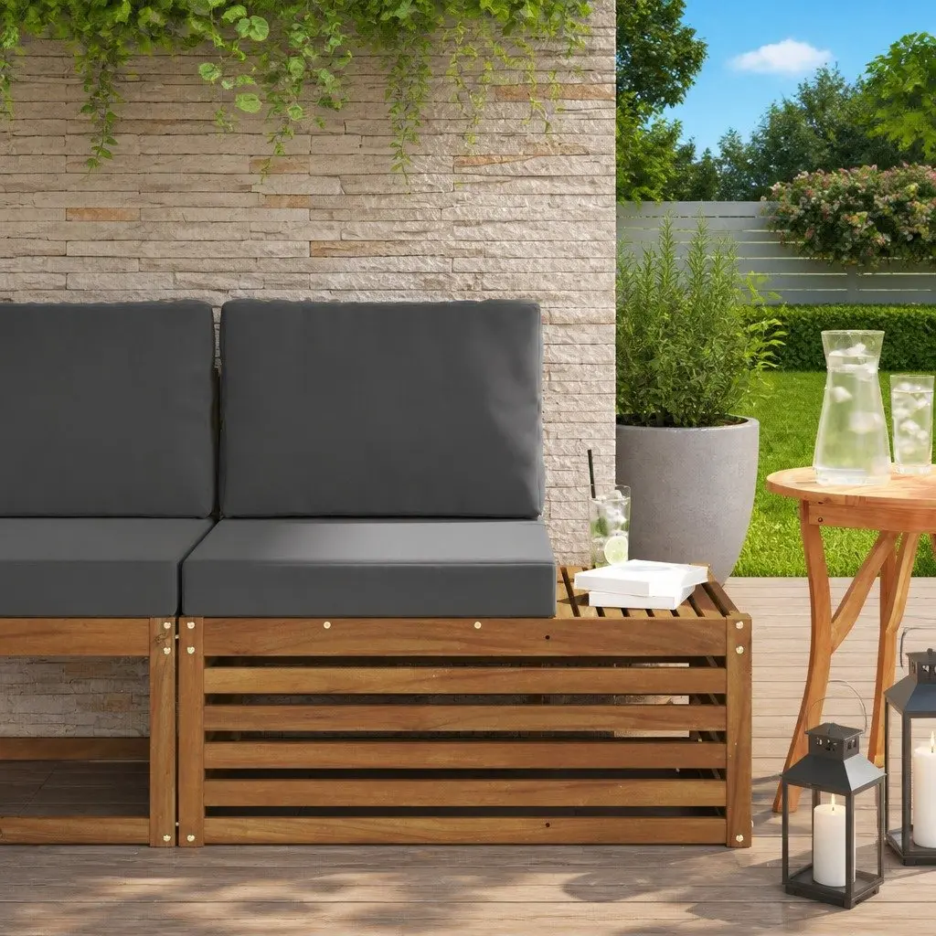 Outdoor End Sofa Garden Seating Unit Solid Acacia Wood Brown 91 x 63 x 73 cm