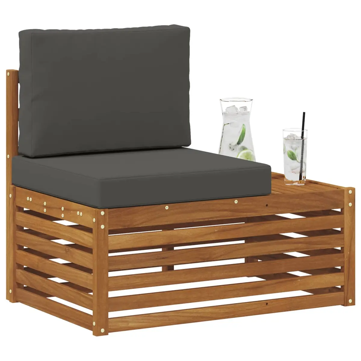 Outdoor End Sofa Garden Seating Unit Solid Acacia Wood Brown 91 x 63 x 73 cm