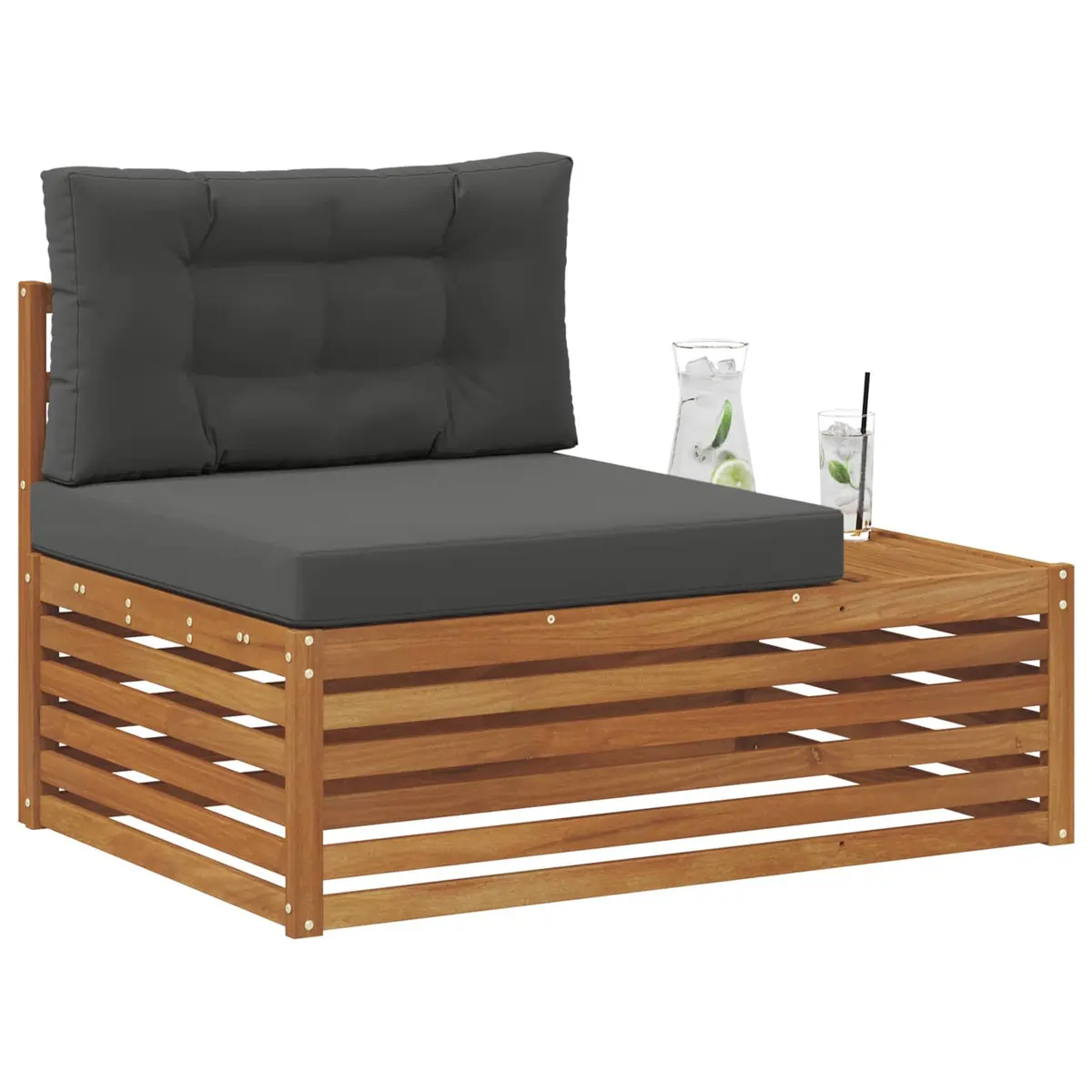 Outdoor End Sofa Brown Solid Acacia Wood Garden Patio Sectional Seating Unit 115 x 83 x 73 cm