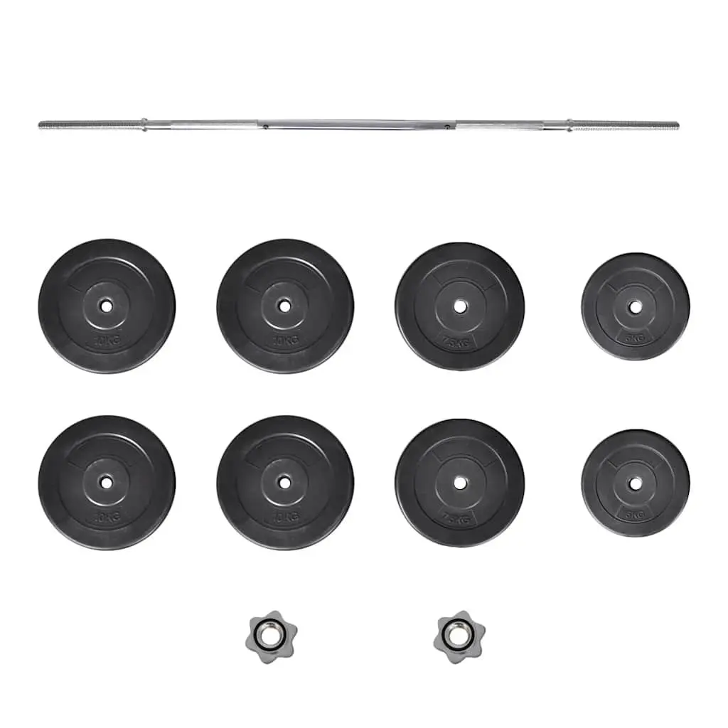 Barbell Set 60 kg Weightlifting Exercise Home Gym Straight Bar Black