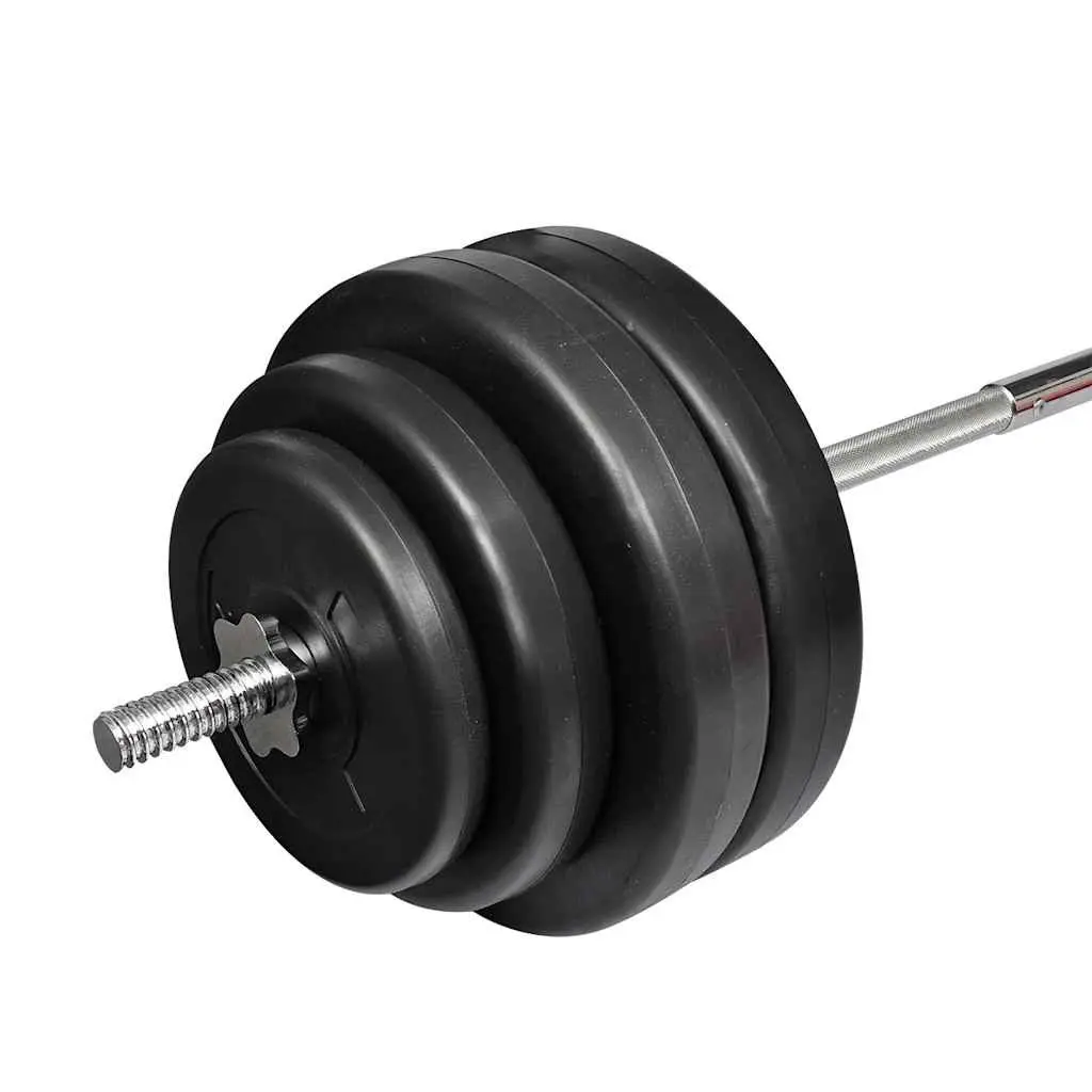 Barbell Set 60 kg Weightlifting Exercise Home Gym Straight Bar Black