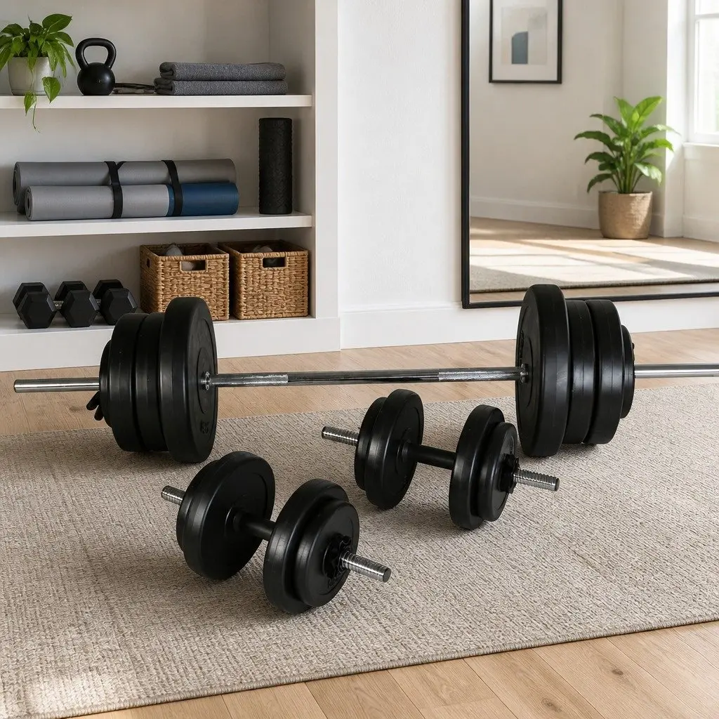 Barbell Dumbbell Set Weight Lifting 60.5kg Chrome Plated Steel Home Gym Exercise Silver