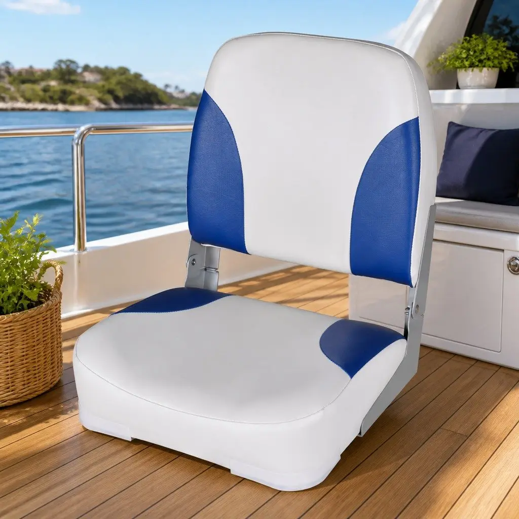 Boat Seat Foldable Backrest Blue White Watercraft Marine Chair