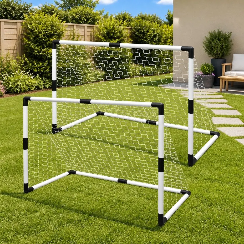 Mini Soccer Goals Set 2pcs Kids Football Training Post Net Outdoor White 91.5 x 48 x 61 cm