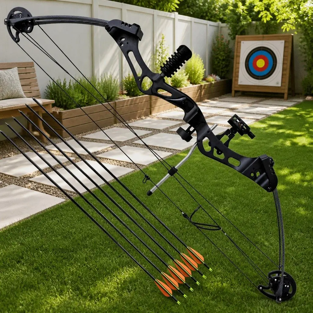 Compound Bow Adjustable Draw Weight 40-50 lbs 35 Inch Length Black