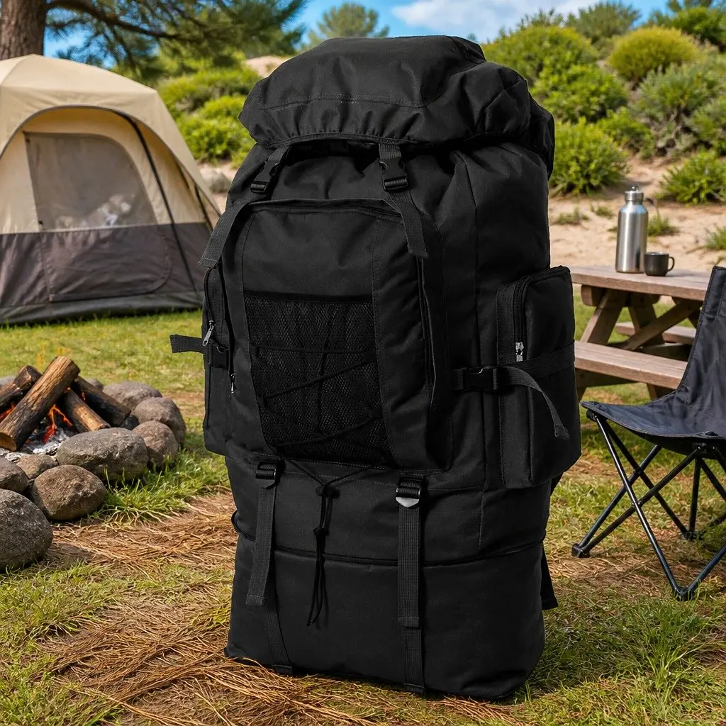 Army-Style Backpack 100L Outdoor Hiking Camping Travel XXL Black