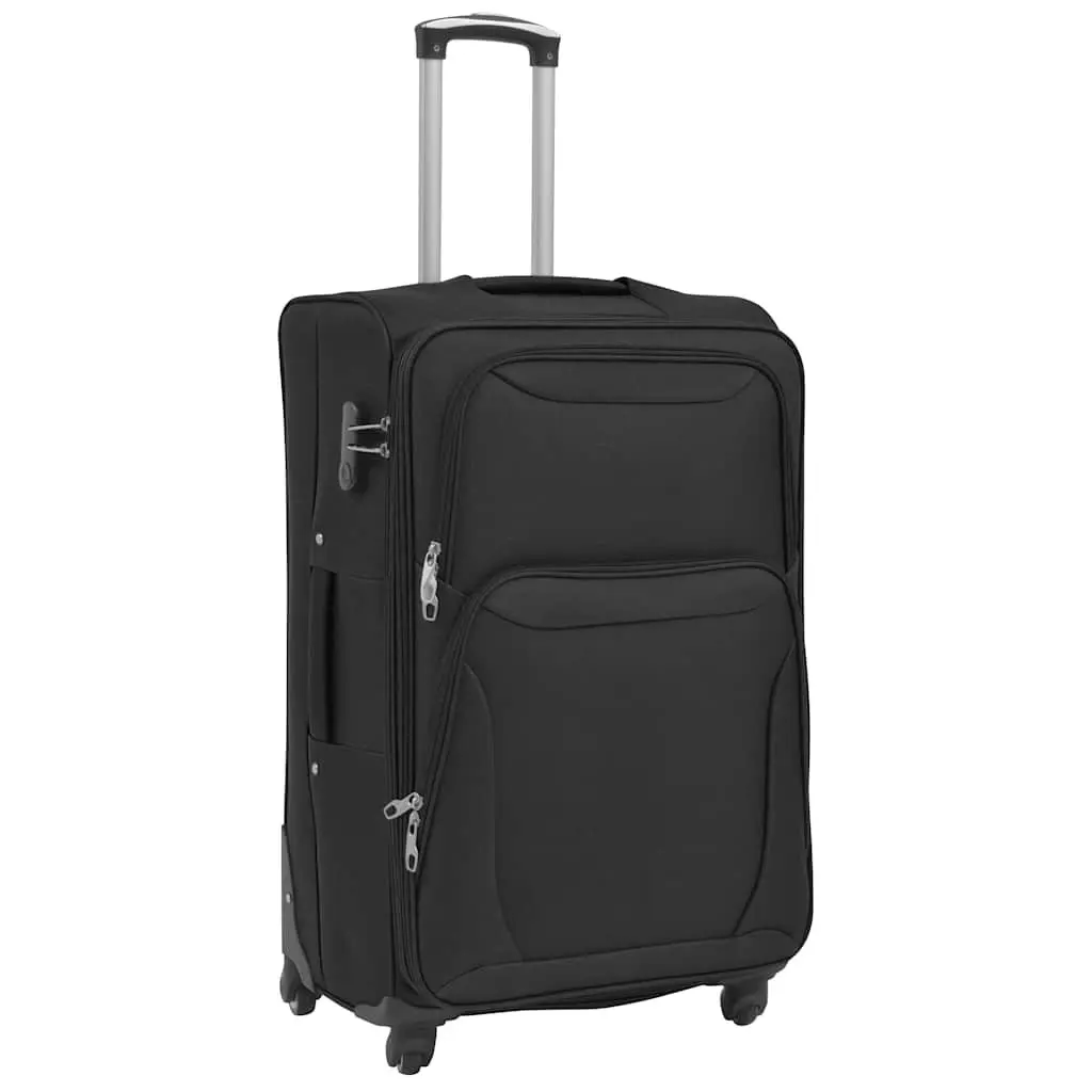 3 Piece Soft Case Trolley Set Travel Bag Black Luggage Suitcase