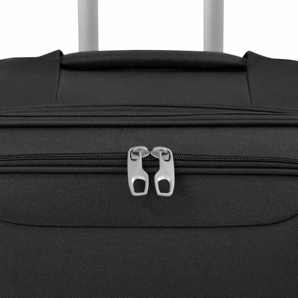 3 Piece Soft Case Trolley Set Travel Bag Black Luggage Suitcase