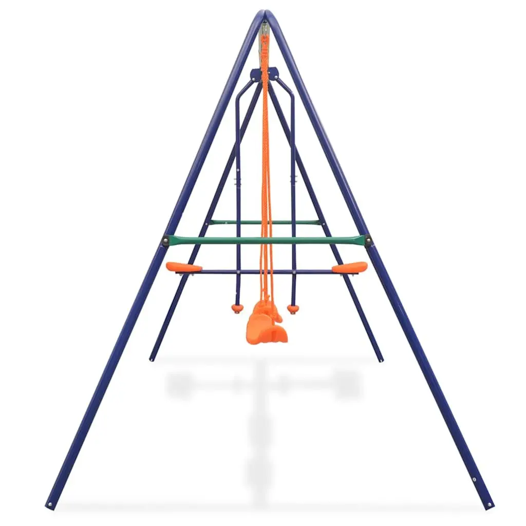 Swing Set Outdoor Play Equipment 4 Seats Metal A-Frame Tandem Kids Garden Orange