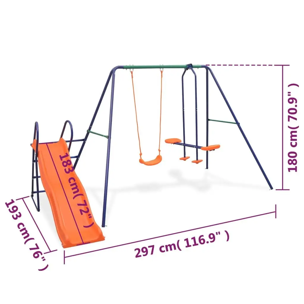 Swing Set with Slide 3 Seats Outdoor Garden Kids Playground Orange