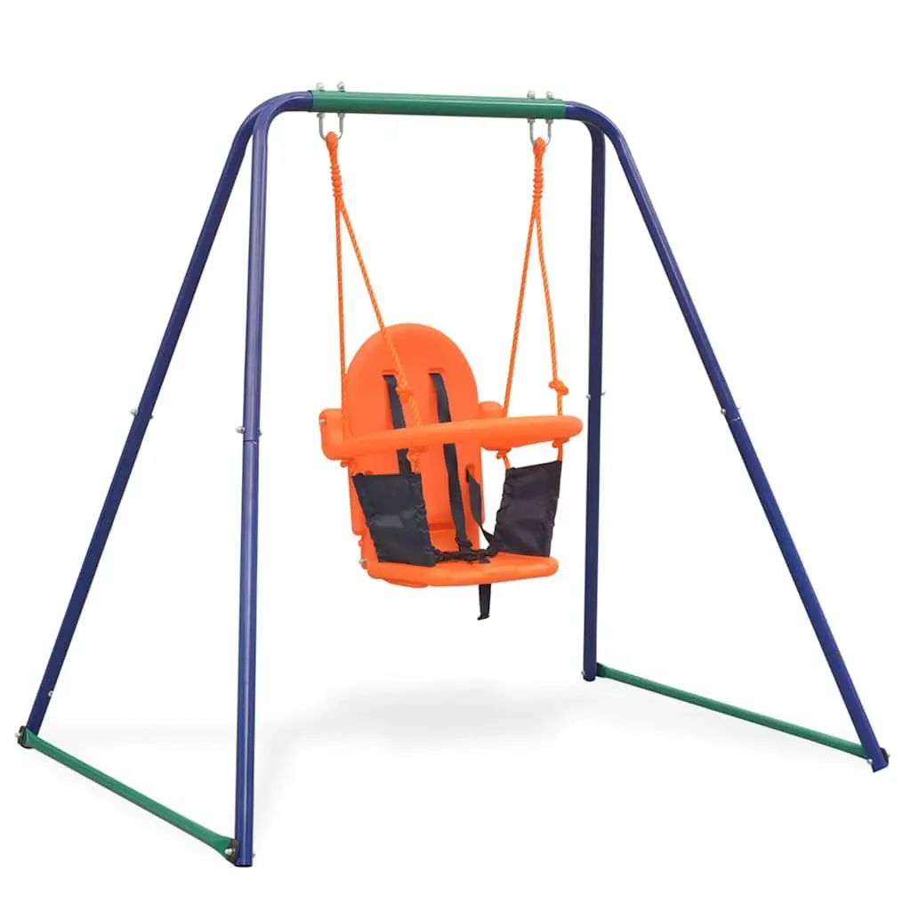 Swing Set Outdoor Play Equipment 2-in-1 Single and Toddler Swing A-Frame Orange