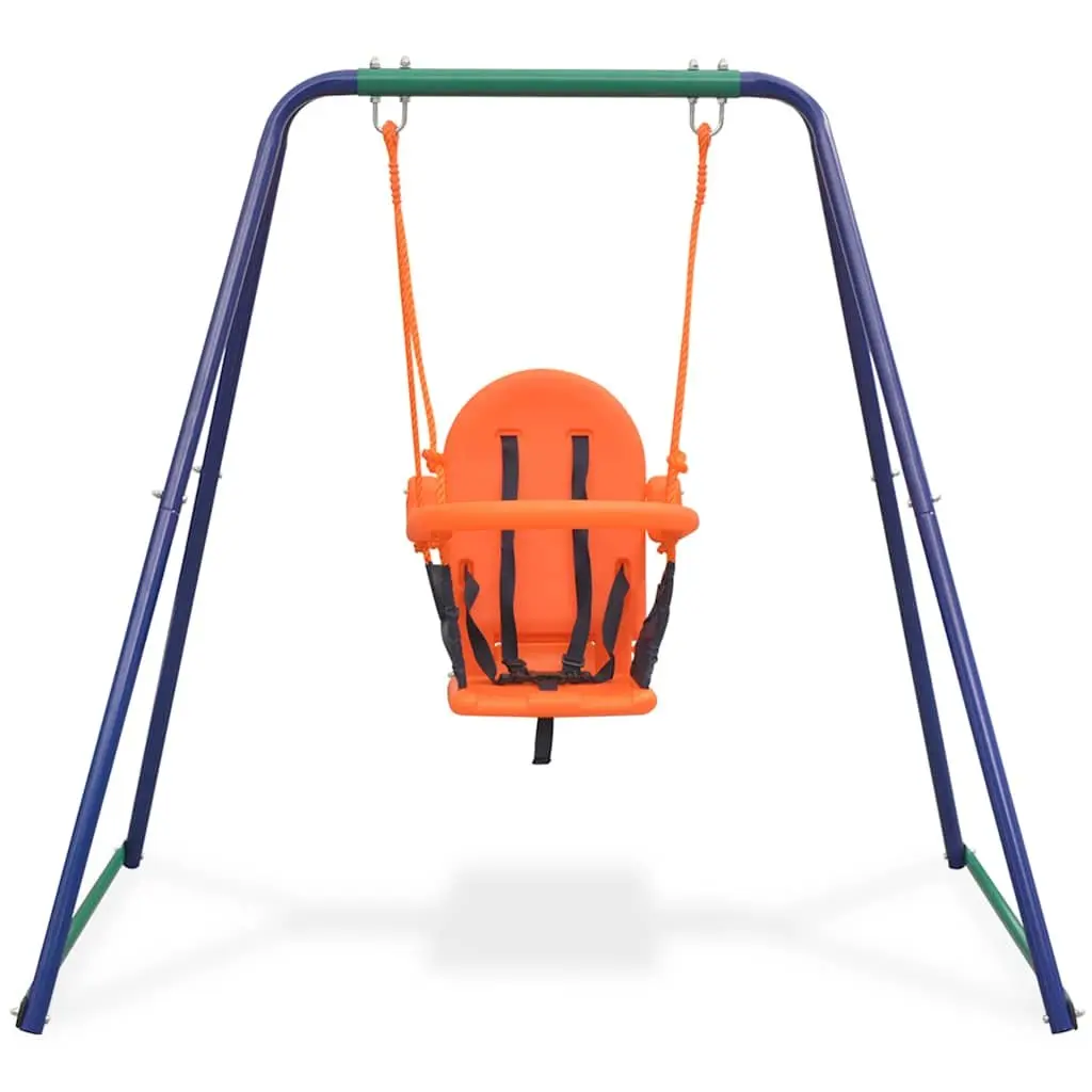 Swing Set Outdoor Play Equipment 2-in-1 Single and Toddler Swing A-Frame Orange