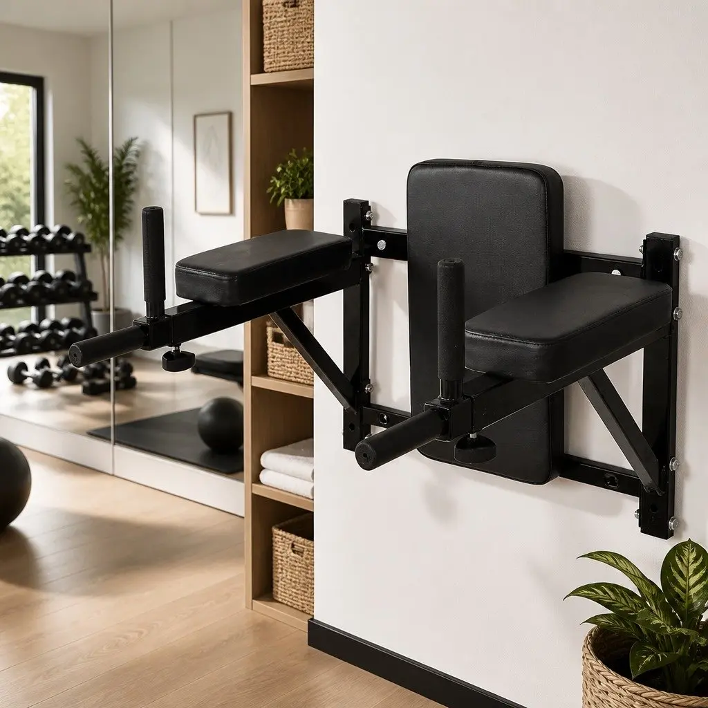 Dip Station for Tricep and Abdominal Exercises Adjustable Wall-Mounted Fitness Equipment Black