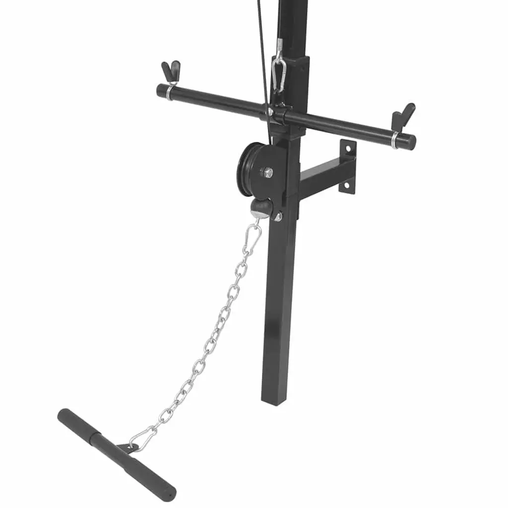 Wall-Mounted Home Gym Dual Pulleys Lat Pull-Down Bar Cable Pull-Up Black