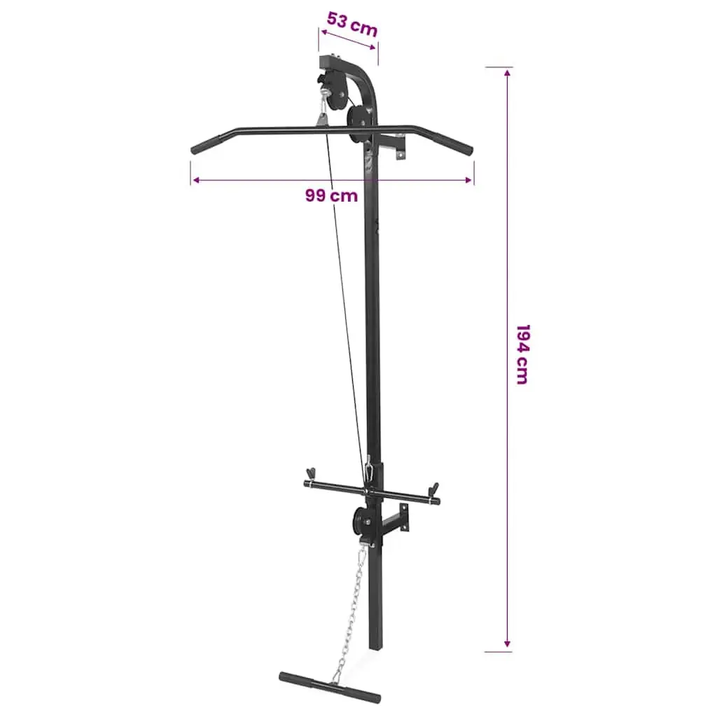 Wall-Mounted Home Gym Dual Pulleys Lat Pull-Down Bar Cable Pull-Up Black