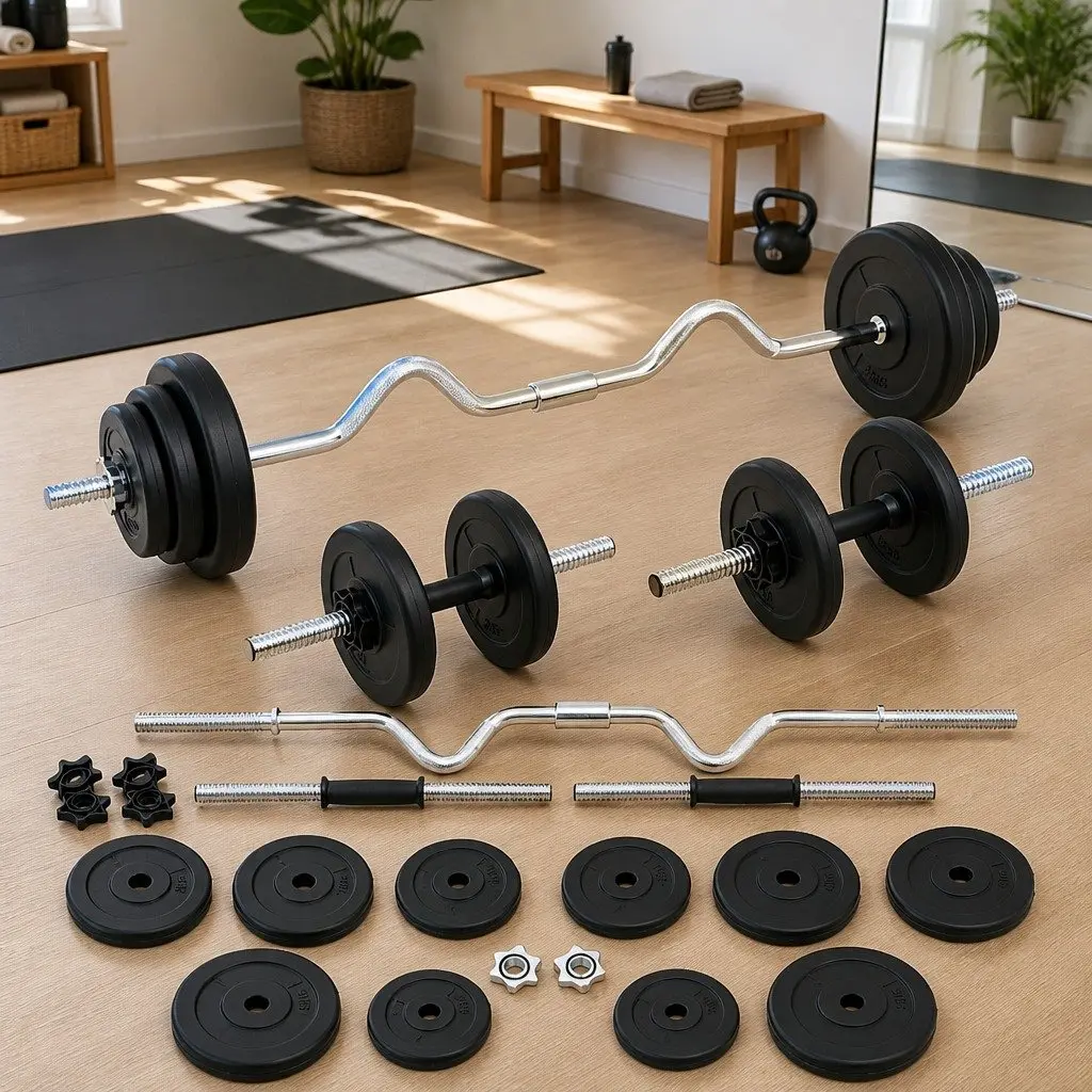 Barbell and Dumbbell Set 30kg Free Weights Home Gym Training Equipment Black