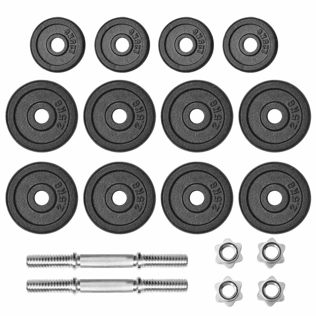 Dumbbell Set Strength Training 30kg Adjustable Cast Iron Weight Plates Black