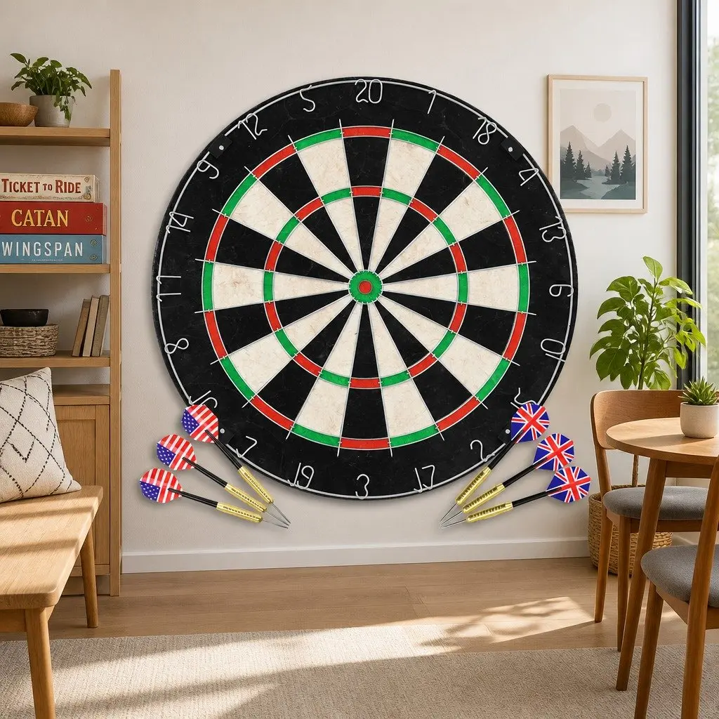 Sisal Dartboard with 6 Steel Tip Darts Included