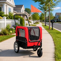 Pet Bike Trailer Jogging Stroller 2-in-1 Dog Cat Carrier Red Black Suspension