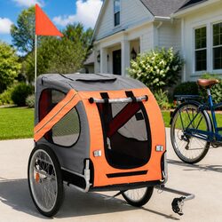 Pet Bike Trailer Dog Bicycle Cart Carrier Foldable Dual Entry Mesh Windows