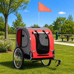 Pet Bike Trailer Dog Bicycle Carrier Tow Behind Foldable Suspension Mesh Windows