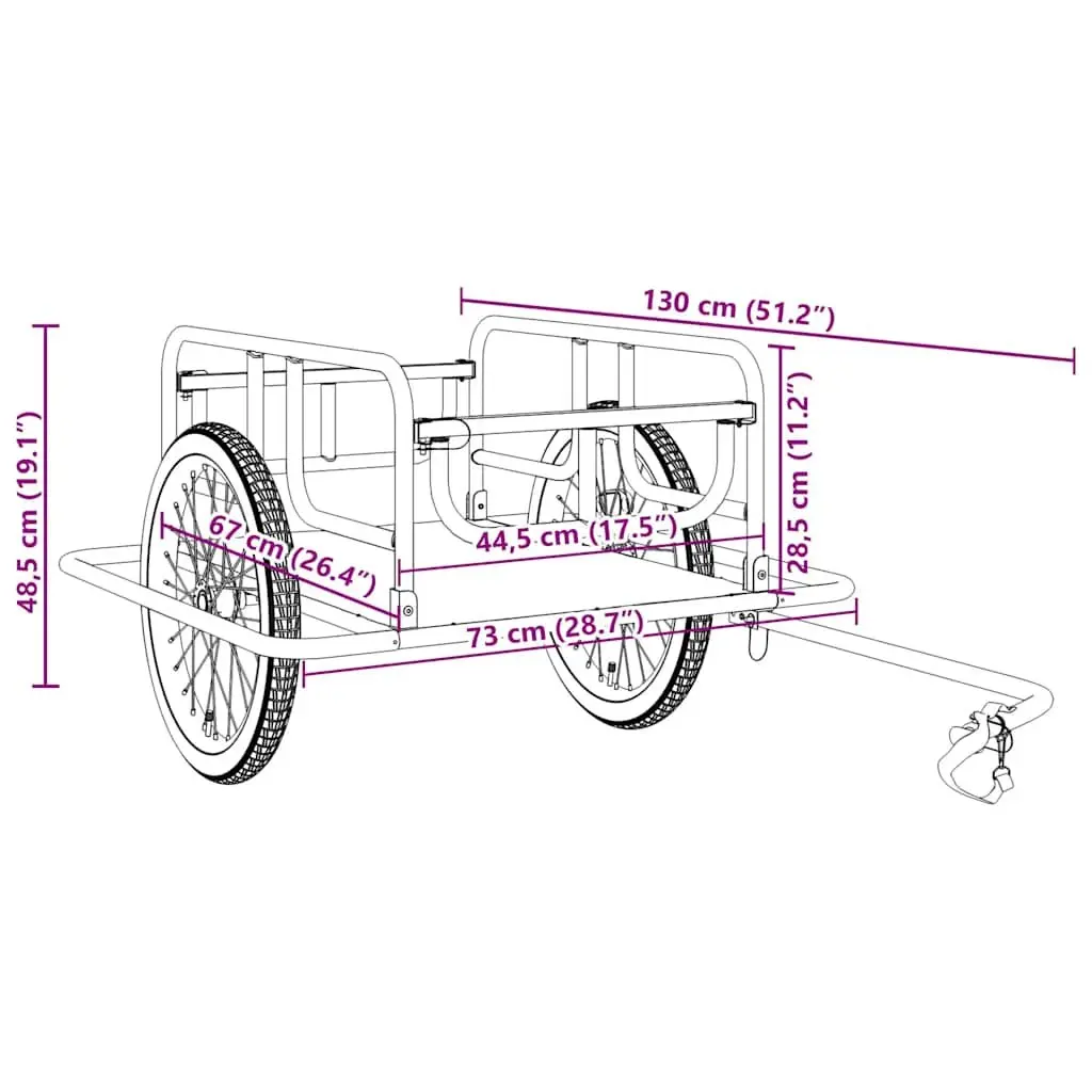 Bike Trailer Two-Wheeled Cargo Hauler Steel Frame Foldable Quick-Release Hitch