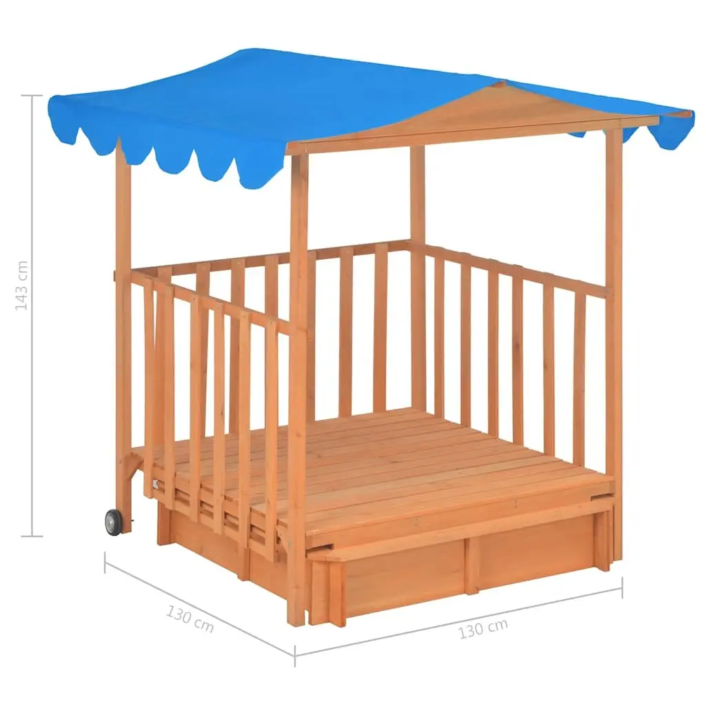 Kids Playhouse Sandbox Fir Wood Outdoor Garden Blue UV50 Protection