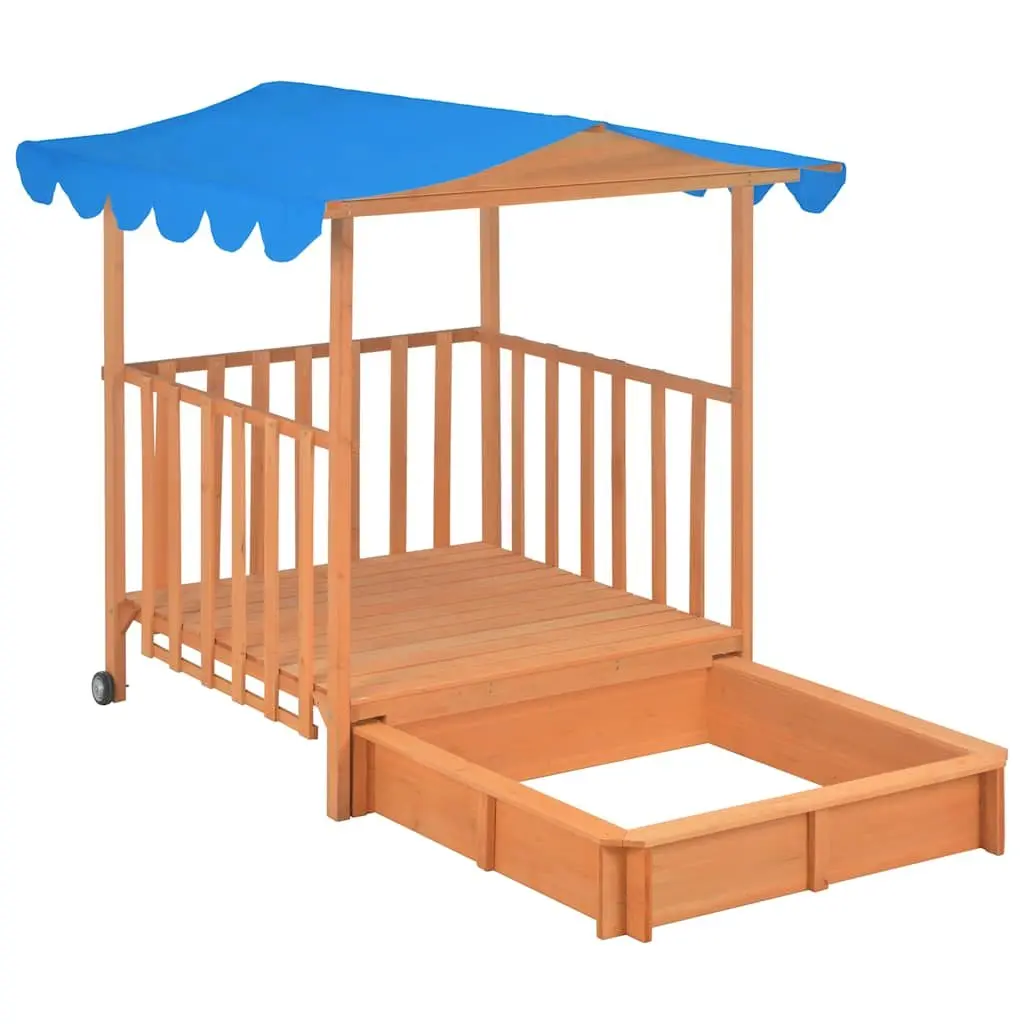 Kids Playhouse Sandbox Fir Wood Outdoor Garden Blue UV50 Protection