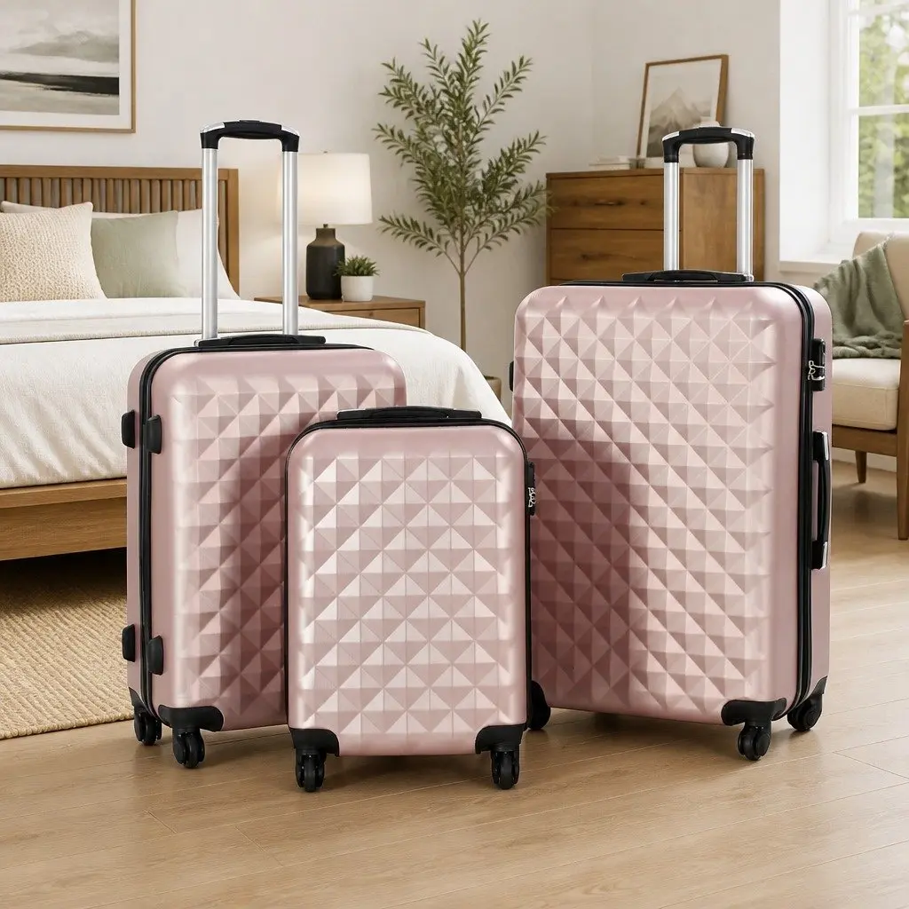 Hardcase Trolley Set Luggage Suitcase 3 Piece Gold ABS Shells Carrying Handle