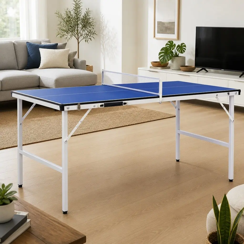 Ping Pong Table Indoor Compact 5ft Blue Foldable with Net Posts