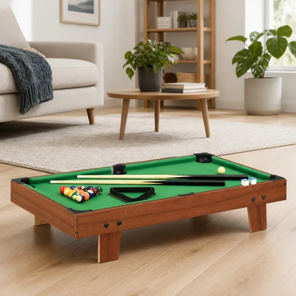 Mini Pool Table Portable Billiards Game Tabletop 92x52x19cm Brown Green
