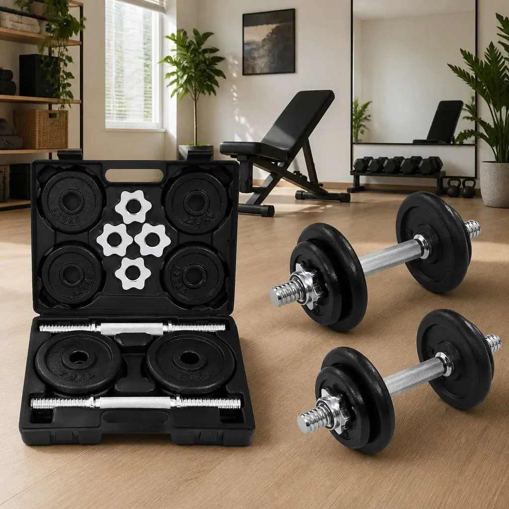Dumbbell Set 20kg Adjustable Free Weights Home Gym Exercise Black