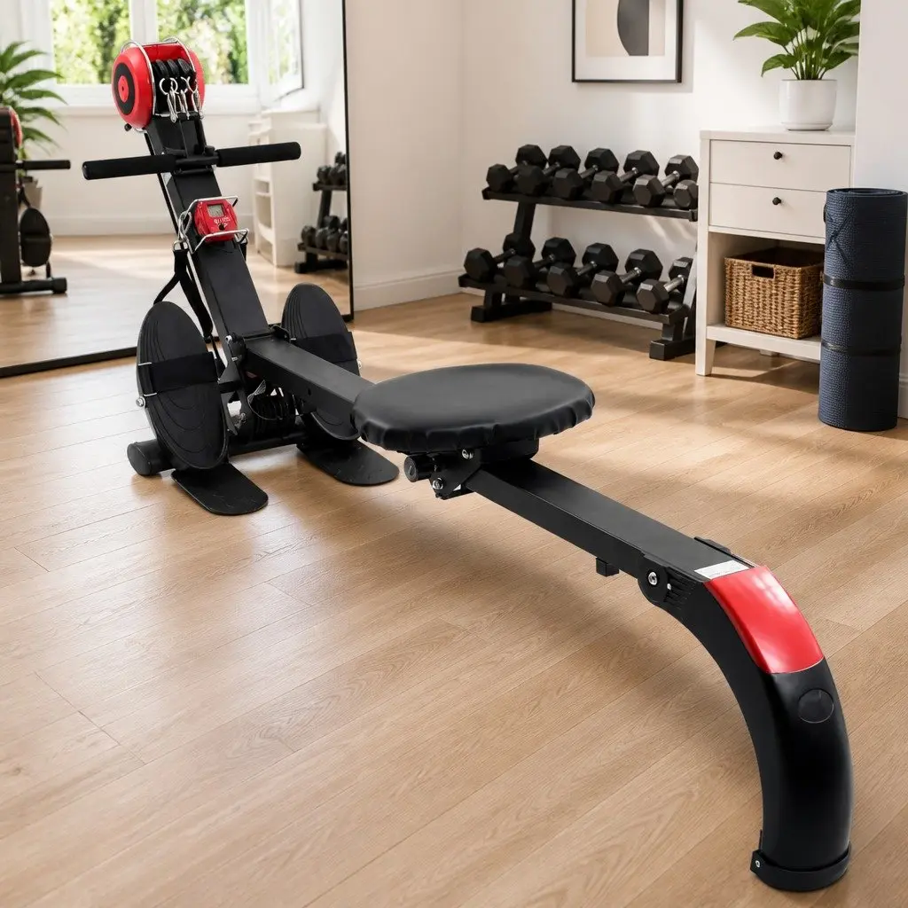 Folding Rowing Machine Adjustable Resistance Home Gym Cardio Equipment Black