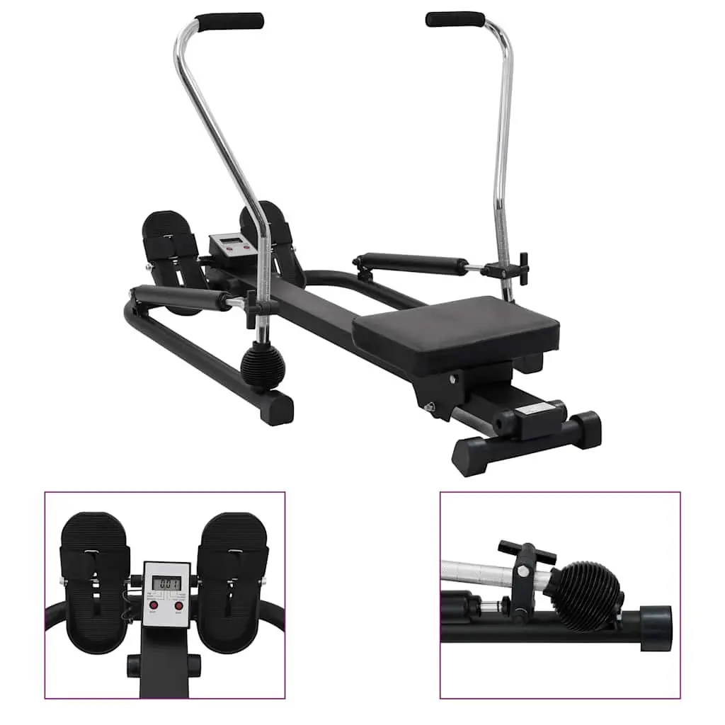 Rowing Machine Home Cardio Fitness Compact 5 Level Hydraulic Resistance Black