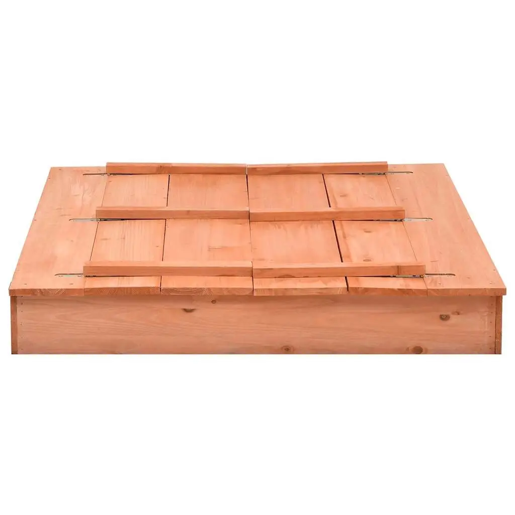 Wooden Sandbox Outdoor Play 95x90x15cm Brown with Folding Lid and Bench Seats