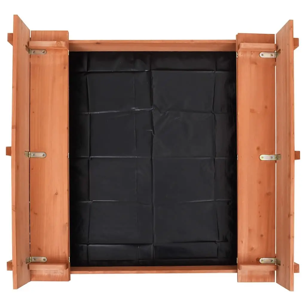 Wooden Sandbox Outdoor Play 95x90x15cm Brown with Folding Lid and Bench Seats