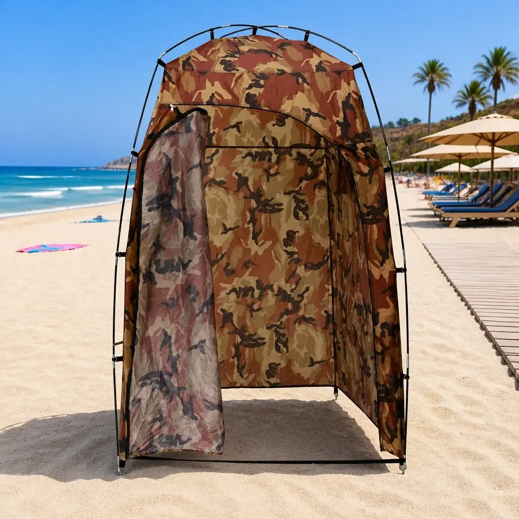 Portable Shower Privacy Tent Camouflage Changing Room Fiberglass Poles Outdoor Use