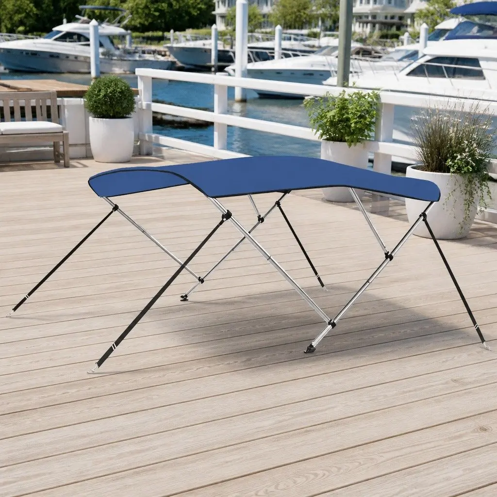 Boat Bimini Top with 3 Bow Frame in Marine Blue