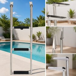 Folding Boarding Ladder 3-Step Telescopic Design for Boat Pool Platform Mounting