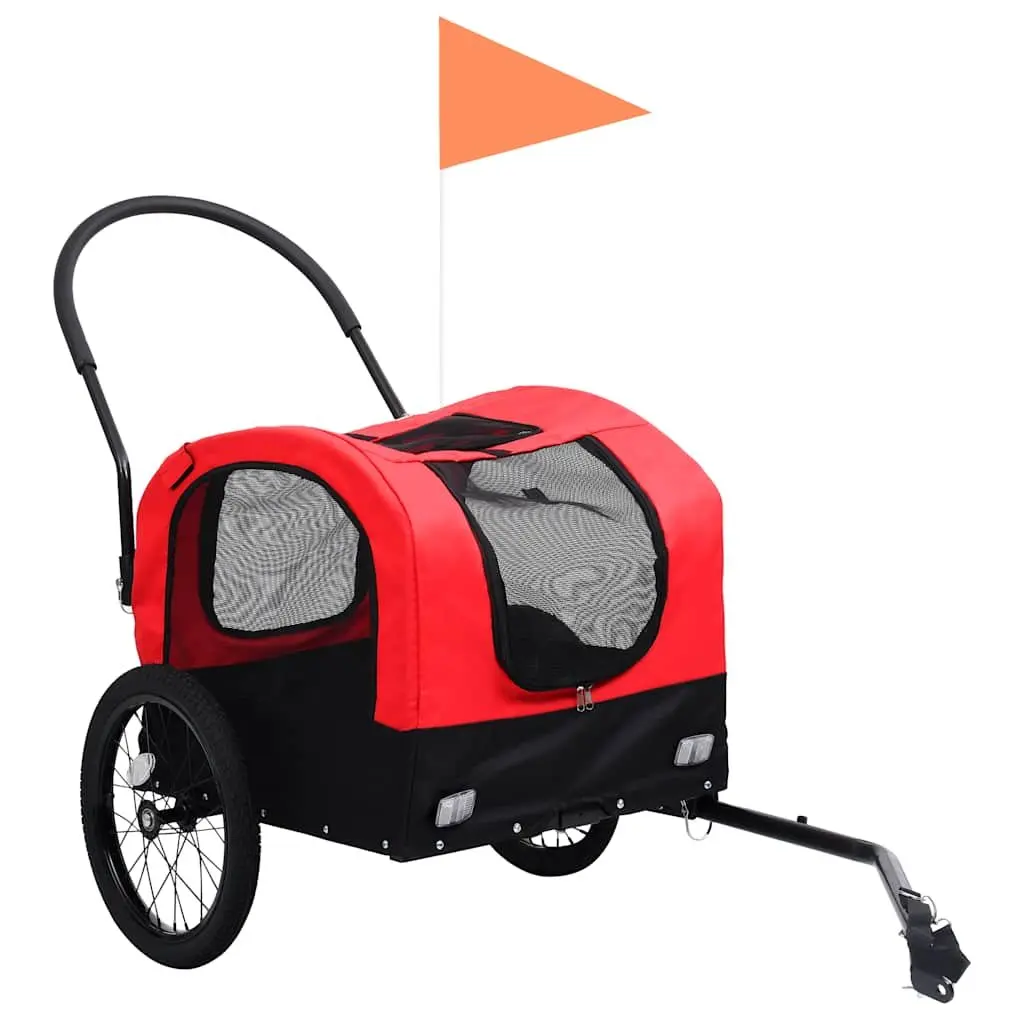 Pet Bike Trailer Jogging Stroller 2-in-1 Dog Cart Red Black