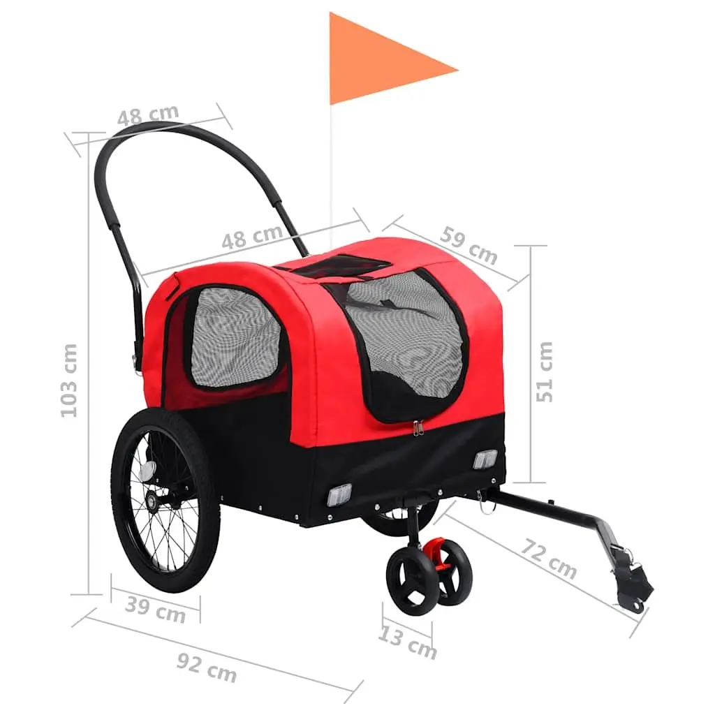 Pet Bike Trailer Jogging Stroller 2-in-1 Dog Cart Red Black