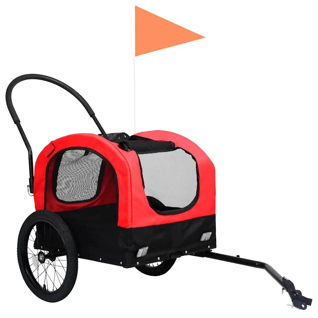 Pet Bike Trailer Jogging Stroller 2-in-1 Dog Cart Red Black
