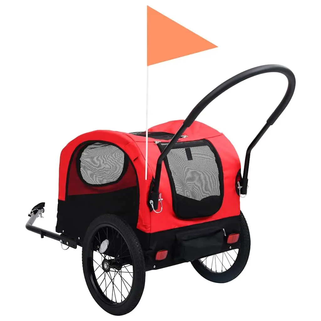 Pet Bike Trailer Jogging Stroller 2-in-1 Dog Cart Red Black