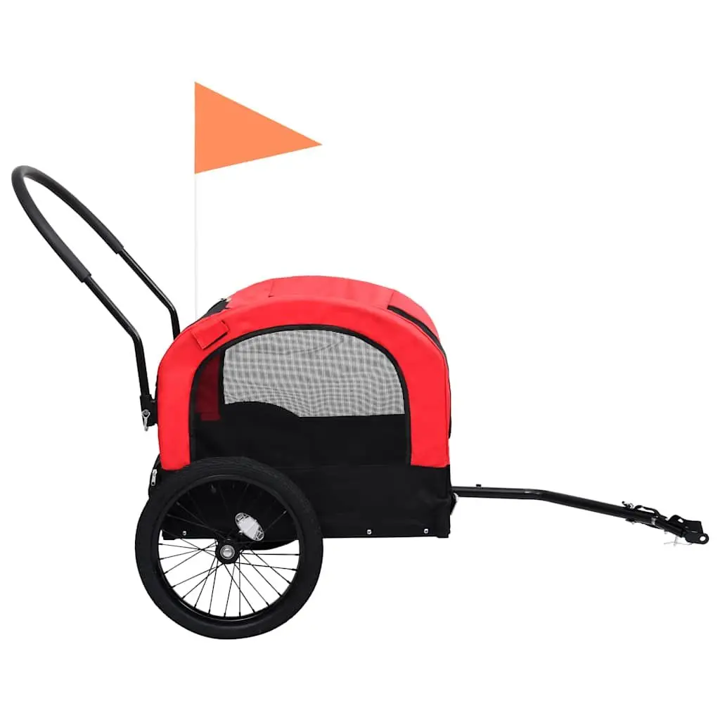 Pet Bike Trailer Jogging Stroller 2-in-1 Dog Cart Red Black