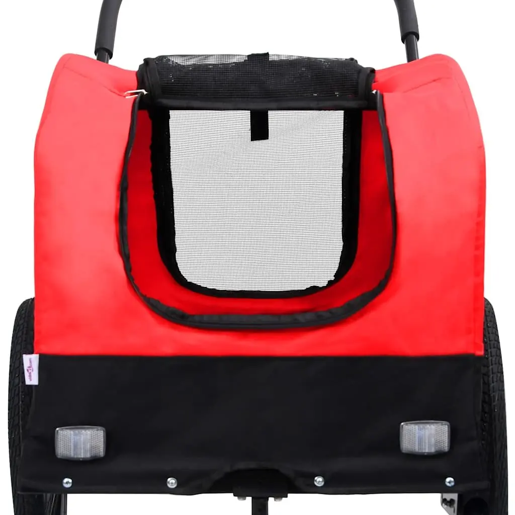Pet Bike Trailer Jogging Stroller 2-in-1 Dog Cart Red Black