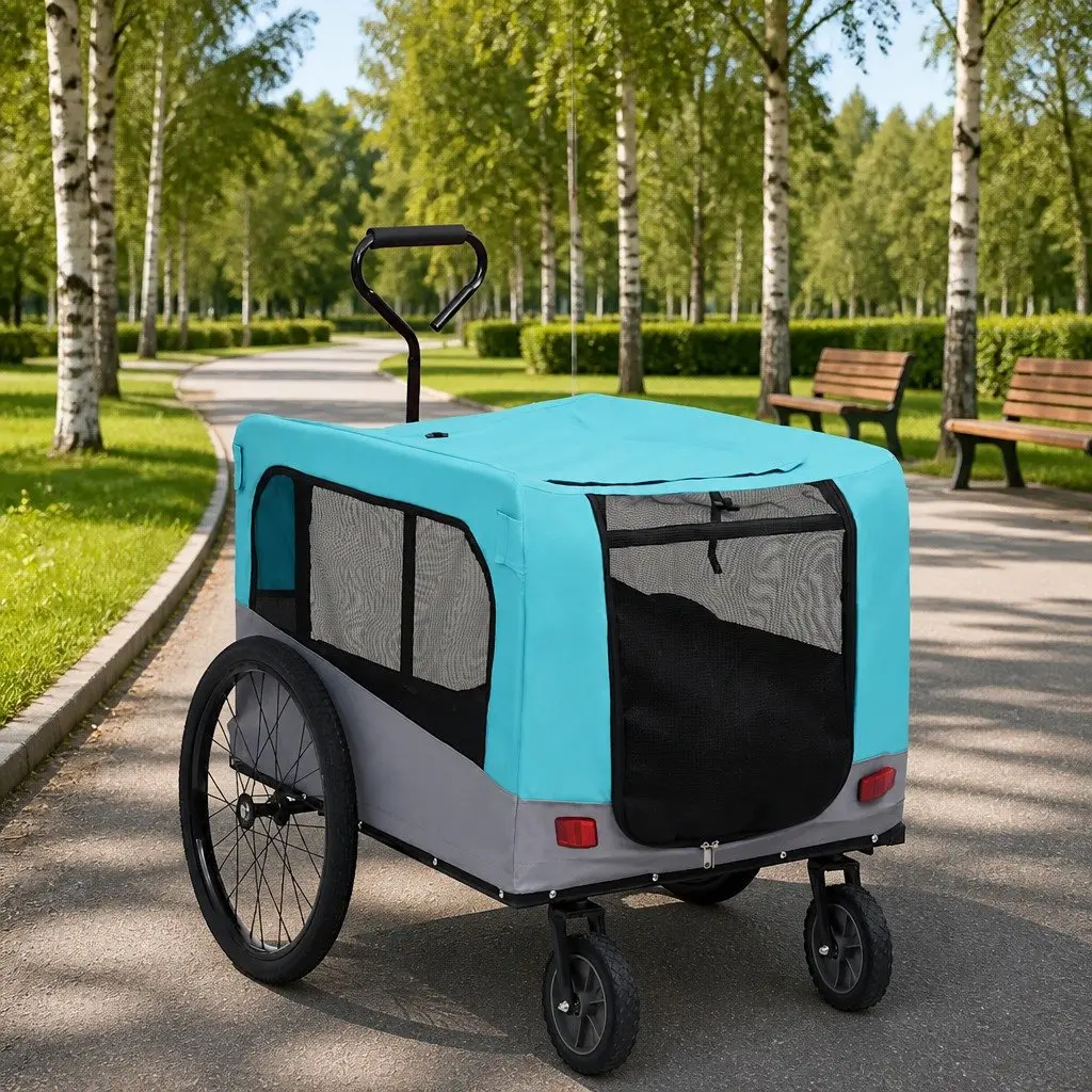 Pet Transport Jogging Stroller Bike Trailer 2-in-1 Convertible Blue Grey