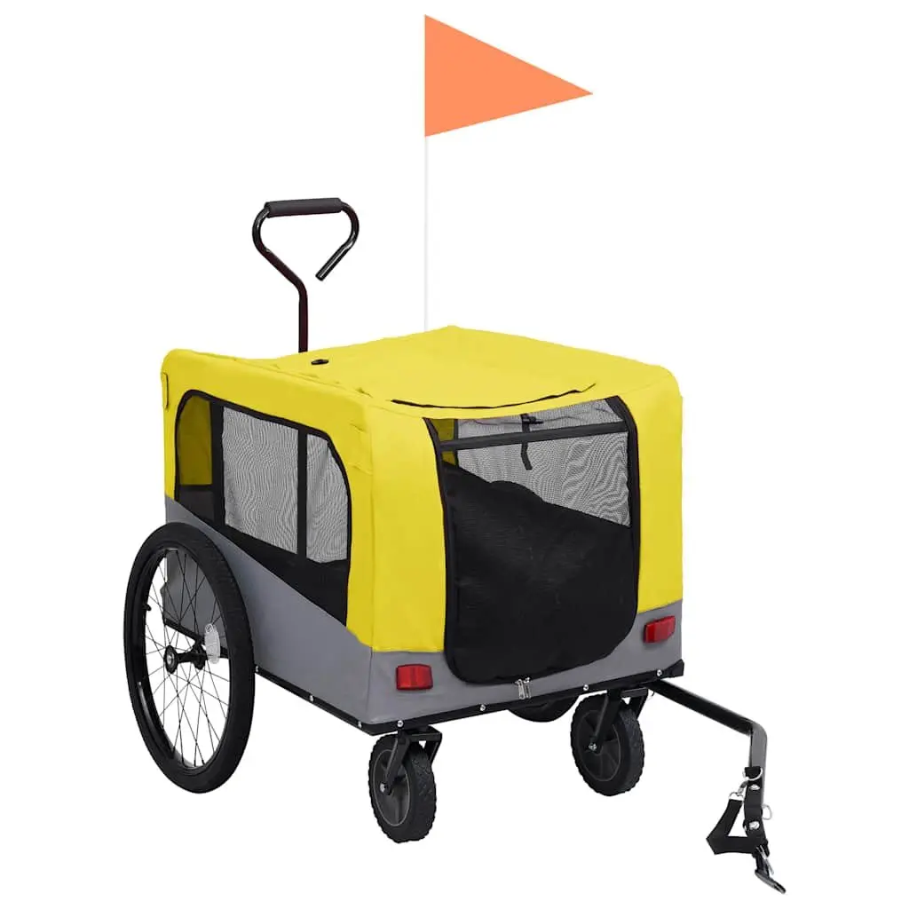 2-in-1 Pet Bike Trailer Jogging Stroller Dogs Cats Yellow Grey