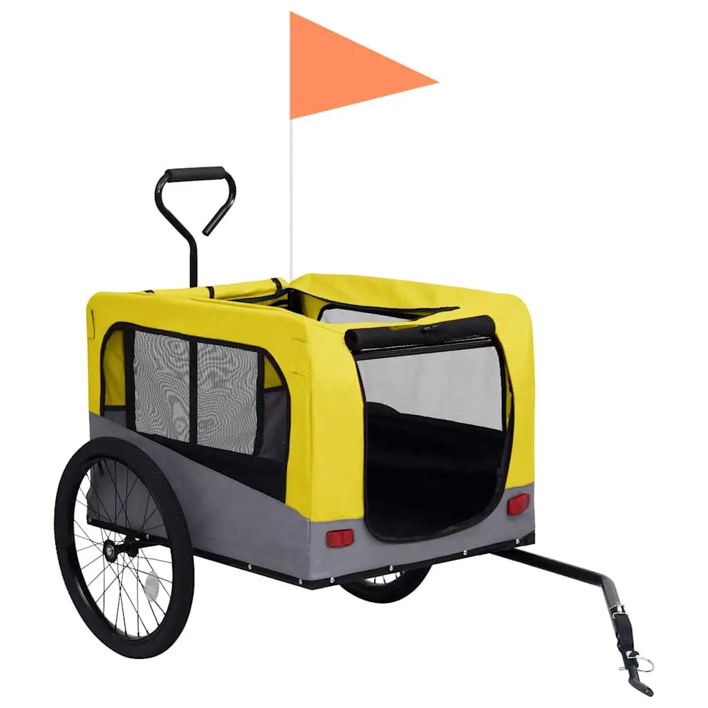 2-in-1 Pet Bike Trailer Jogging Stroller Dogs Cats Yellow Grey